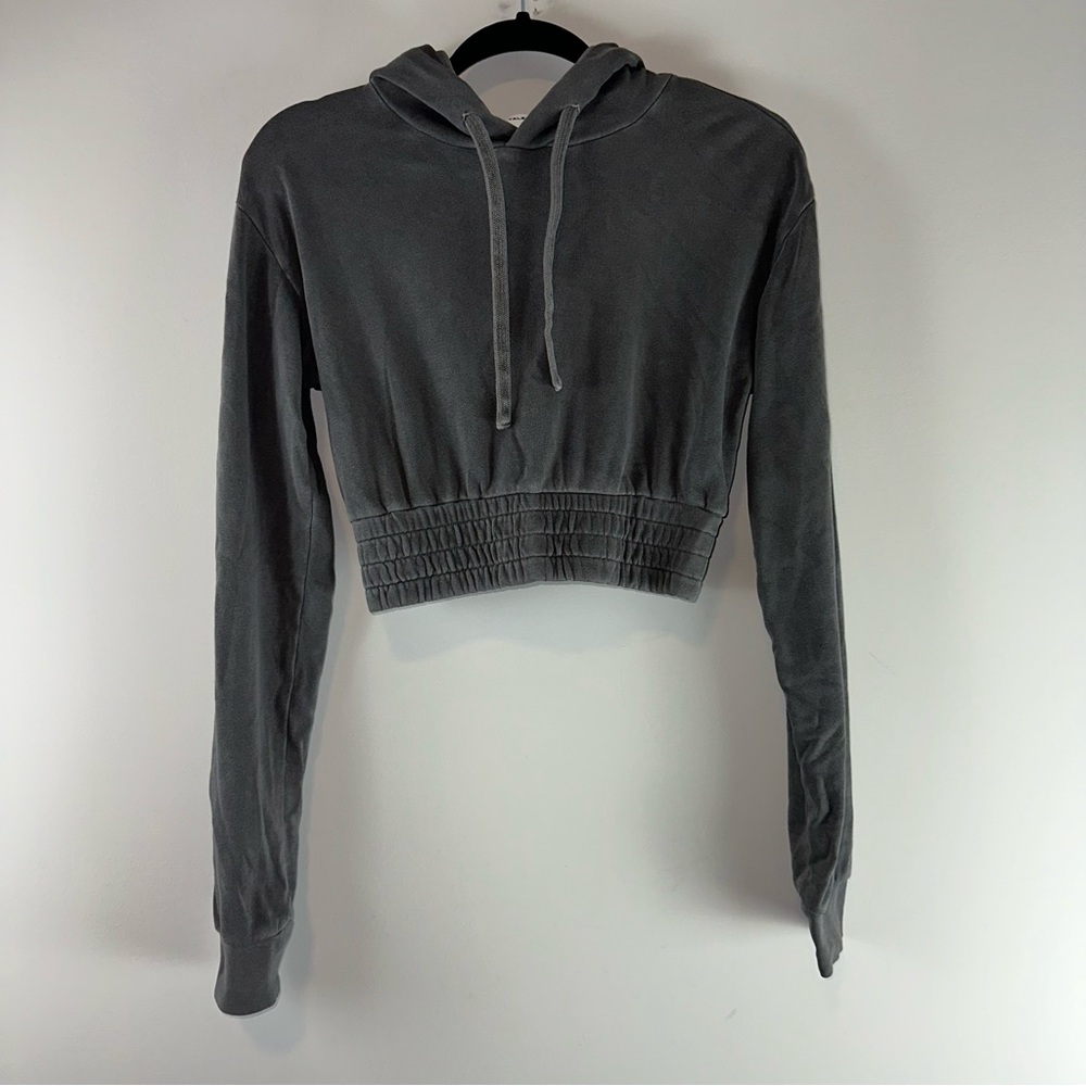 Talentless Boxing Gray Cropped Women’s Smocked Band Hooded Sweatshirt Size XS